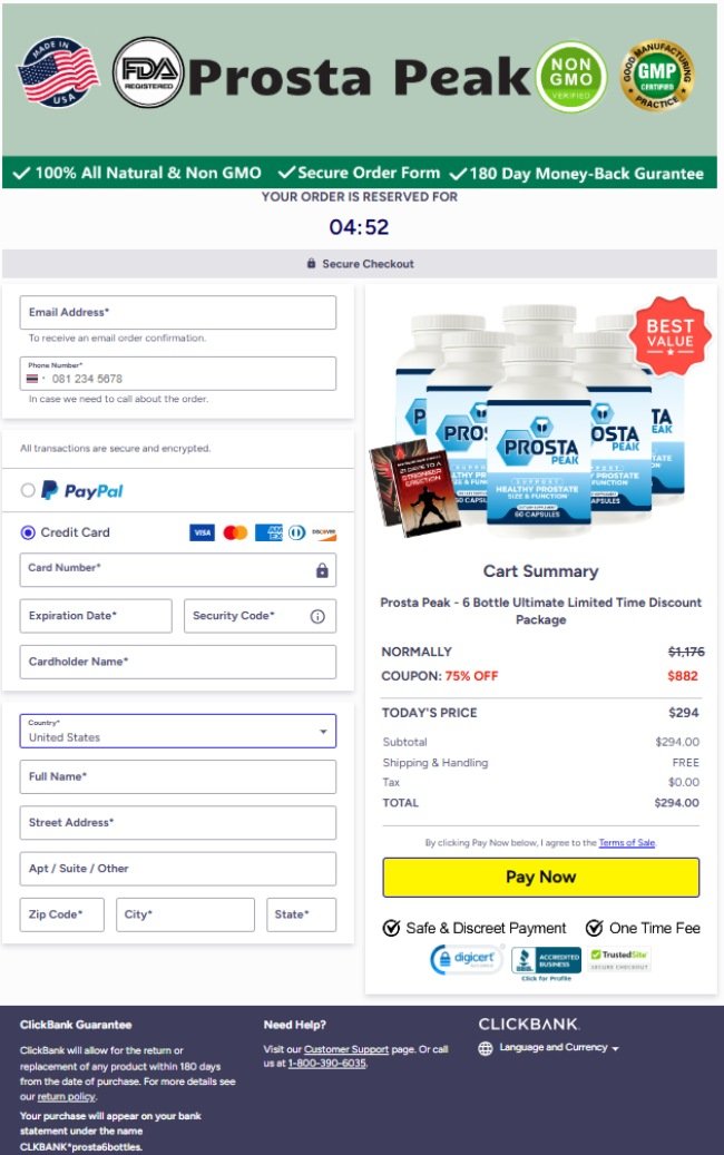 Prosta Peak Official Website Secure Order Page